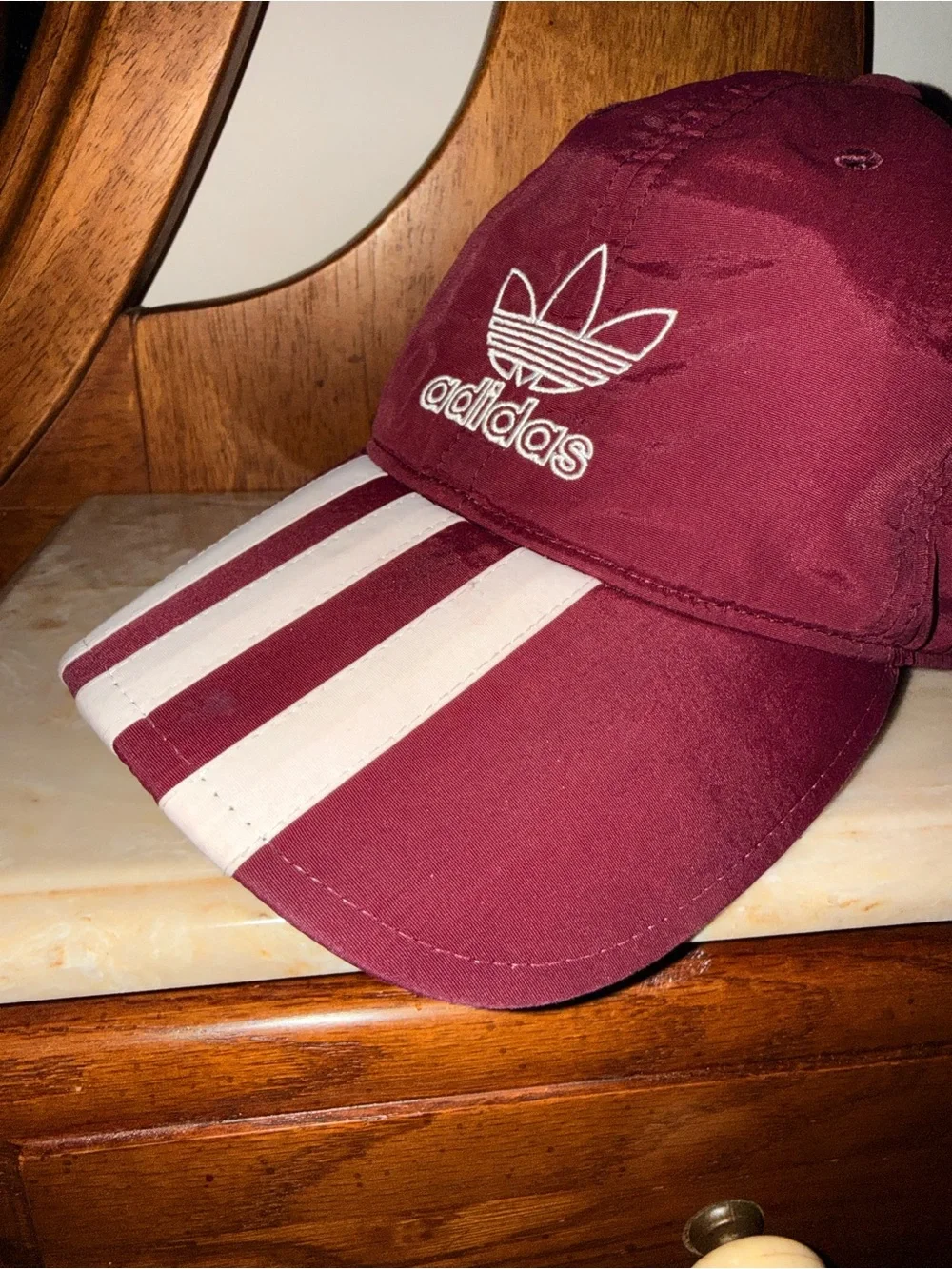 adidas Burgundy Baseball Cap with White Stripes